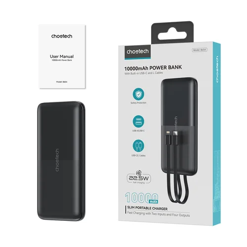 Choetech B654 išorinė baterija 10 000 mAh, 22,5 W, juoda image 2