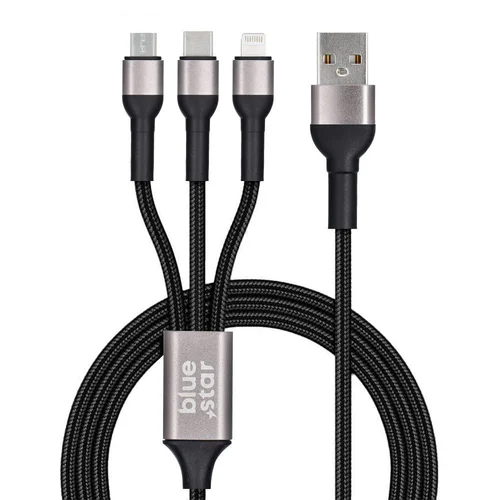 BLUE STAR TFK-DC-010 3-in-1 USB laidas, 1,2 m, juodas image 2