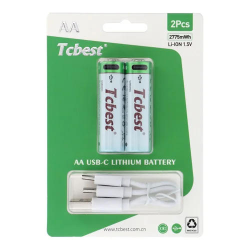 TCBEST AA (R6) 1850 mAh baterijos su USB-C, 2 vnt. image 1
