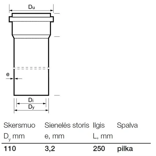 Wavin Vidaus kanalizacijos PVC vamzdis Ø 110 mm, 0,25 m image 2