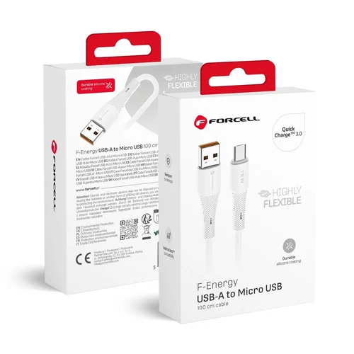 FORCELL F-ENERGY C341 USB-A–Micro USB silikoninis kabelis, 1 m, baltas image 1