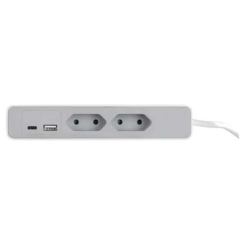 Buitinis ilgintuvas, 2 x 1.0 mm, 2 m, 2 Euro lizdų, USB A/C, baltas/pilkas image 2