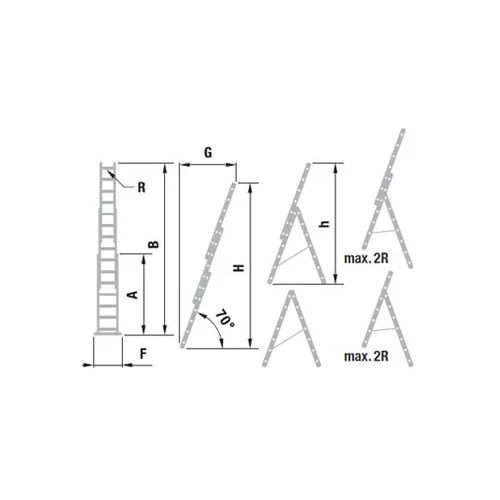 EUROSTYL aliuminės kopėčios 3dalių, 3x8 pakopų, 230-513 cm image 2