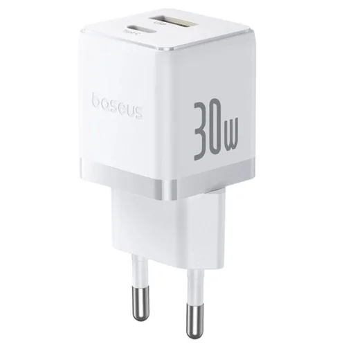 Baseus Palm 30W USB-C USB-A sieninis įkroviklis, baltas image 1