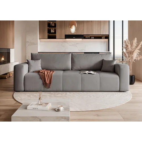 PEDRO trivietė sofa-lova su patalynės dėže, pilka image 1