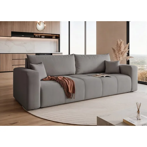 PEDRO trivietė sofa-lova su patalynės dėže, pilka image 3