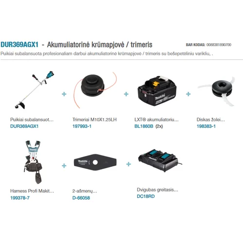 Akumuliatorinis trimeris MAKITA DUR369AGX1, 2x6.0 Ah image 3