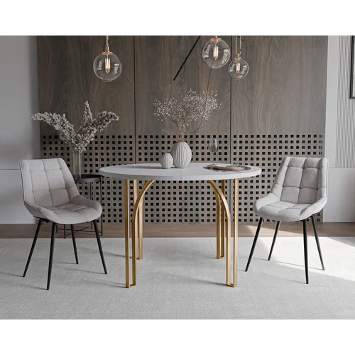 ASTRO apvalus išskleidžiamas stalas, 100 cm, auksinė / arktinė balta image 1