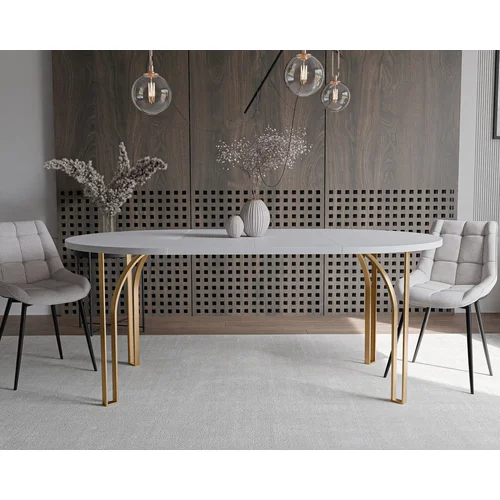 ASTRO apvalus išskleidžiamas stalas, 100 cm, auksinė / arktinė balta image 2