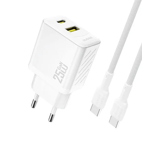 Dudao A26TC GaN 25W USB-C/USB-A + USB-C kabelis 1m Baltas image 1