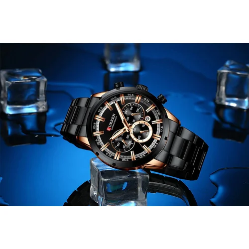CURREN 8355 vyriškas chronografas, juodas ir rožinio aukso image 2