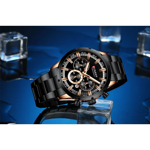 CURREN 8355 vyriškas chronografas, juodas ir rožinio aukso image 3