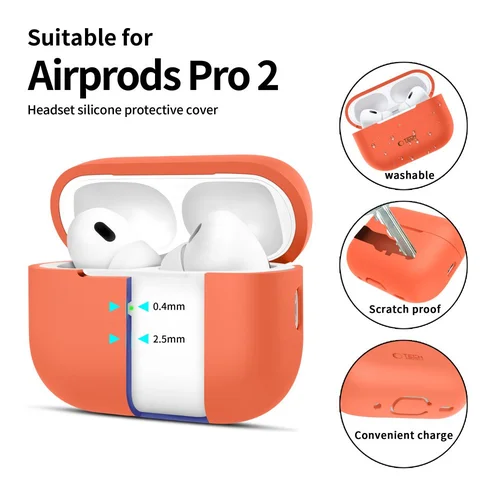 Tech-Protect silikoninis dėklas Apple AirPods Pro 1/2, oranžinis image 2