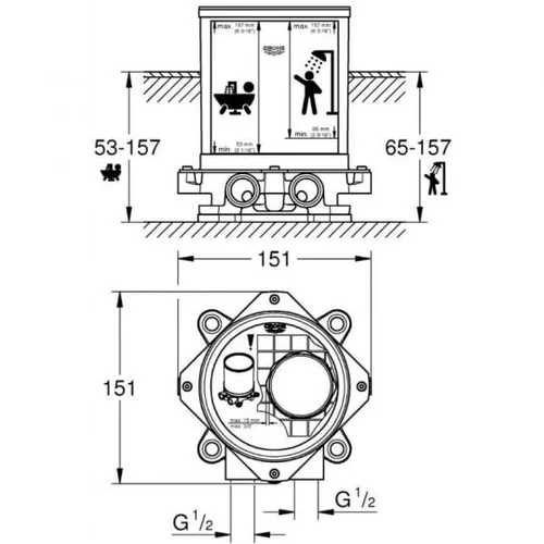 Grohe potinkinė dalis vonios maišytuvui iš grindų 45984001 image 3