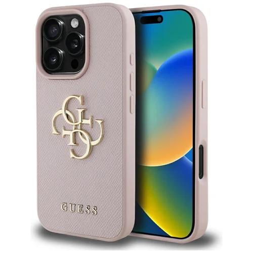 Guess Grained Big 4G Logo dėklas iPhone 16 Pro, rožinis image 1
