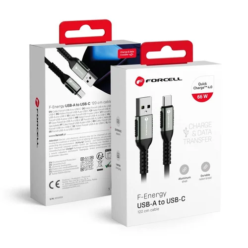 FORCELL F-ENERGY C256 Cafule USB-A–USB-C 66 W, 1,2 m, juodas image 1