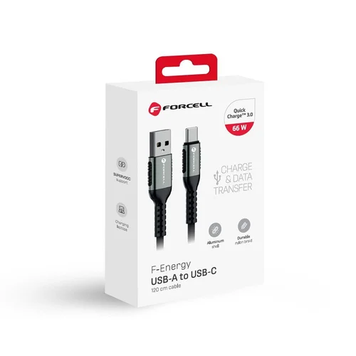 FORCELL F-ENERGY C256 Cafule USB-A–USB-C 66 W, 1,2 m, juodas image 3