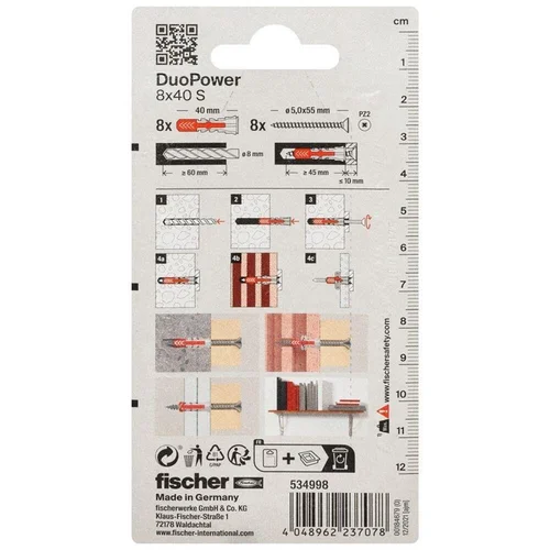 Dvikomponentiniai kaiščiai su varžtu Fischer DuoPower, 8x40 mm, 8 vnt. image 3