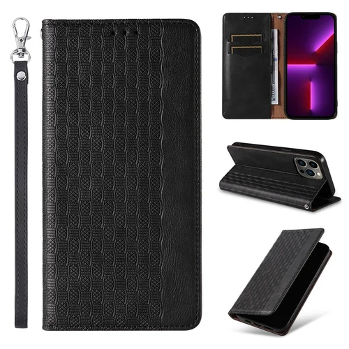Magnetinis piniginės dėklas iPhone 14 Pro su dirželiu, juodas image 3