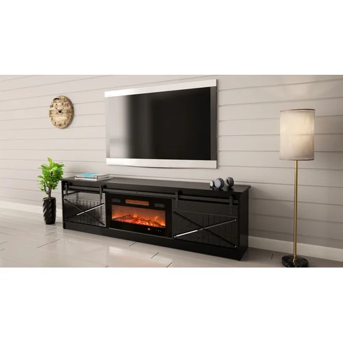 GRANERO TV spintelė su elektriniu židiniu 200 × 56,7 × 35 cm, juoda image 2