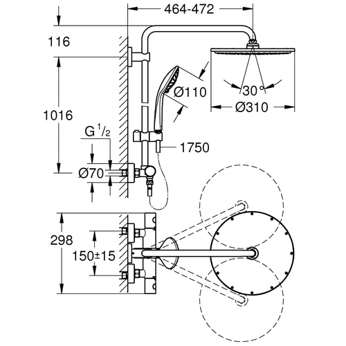 Grohe Euphoria System 310, 26075GL0 Termostatinė dušo sistema image 3