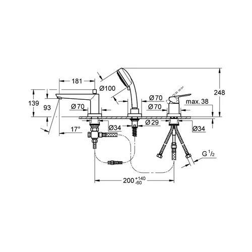 GROHE BAUEDGE 2511700A chromo montuojamas į vonios kraštą image 2
