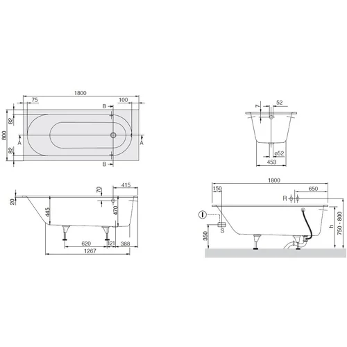 VILLEROY & BOCH Oberon 1800x800 UBQ180OBE2V-01 image 2