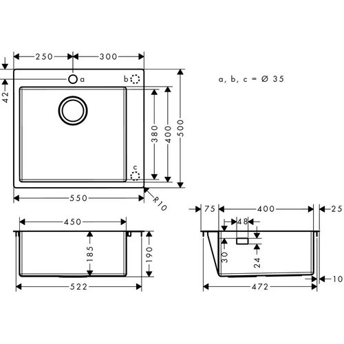 Hansgrohe S71 S711-F450 Montuojama plautuvė 60 cm image 3