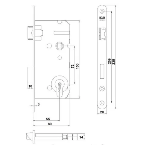 Lob Z7ABL 72/55 įleidžiamoji spyna, be cilindro image 2