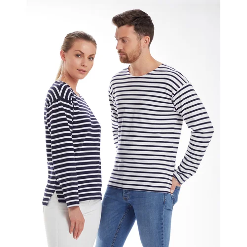 Mantis M136 medvilniniai marškinėliai ilgomis rankovėmis, Unisex, L, White/Navy image 2