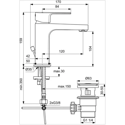 Ideal Standard Cerafine D H105 BC491AA praustuvo maišytuvas su dugno vožtuvu image 2