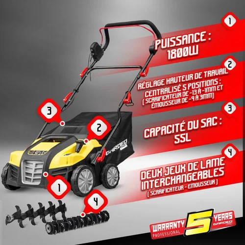 Gardeo Pro Elektrinis vejos aeratorius, 1800 W image 2