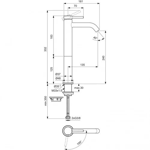 Ideal Standard CERALINE NUOVO BD762XG Juoda matinė praustuvo maišytuvas image 2