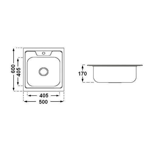 Nerūdijančio plieno plautuvė 862 uždedama su sifonu 500x600x170x0.6 mm image 3