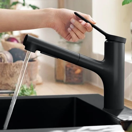 HANSGROHE Zesis M33 maišytuvas su ištraukiamu dušeliu juodos matinės spalvos image 3
