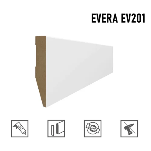 Grindjuostė MDF EVERA EV201 balta 80 mm pločio, 2,4 m ilgio image 1