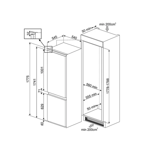 Smeg C3170NE Įmontuojamas dviejų durų šaldytuvas image 3