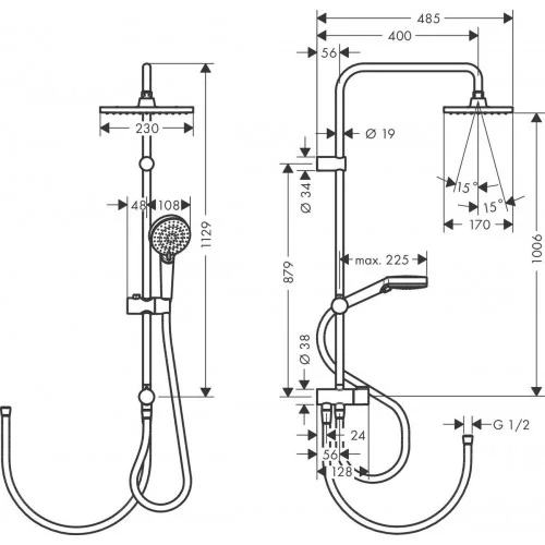 Dušo sistema Hansgrohe Vernis Shape 230 1 Jet Showerpipe Reno 26282670 (be maišytuvo) image 2