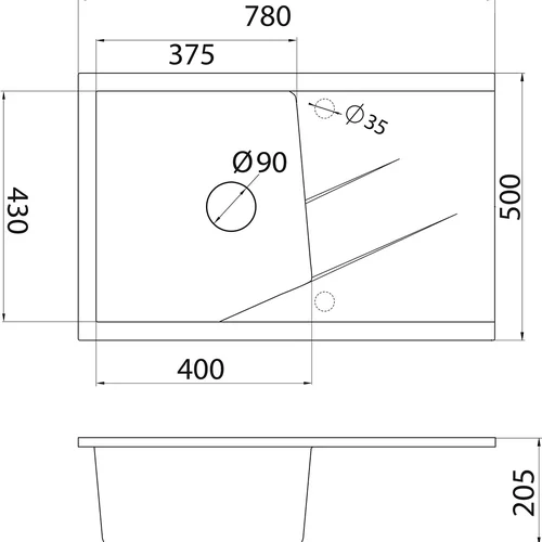 AQUALINE Linea Plus 36S2401 akmens masės plautuvė, 78x50 cm, Juoda image 2
