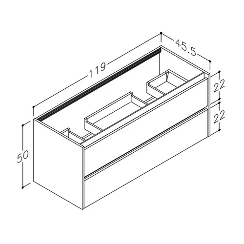 Kame City spintelė po dvigubu praustuvu BUD/12-3DR/1P2, juodi profiliai, 120 cm, Juodas ąžuolas image 2
