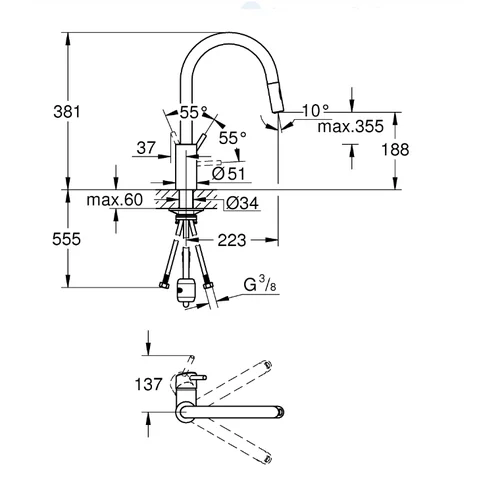 Grohe chromo spalvos maišytuvas virtuvės plautuvei su dušeliu image 2