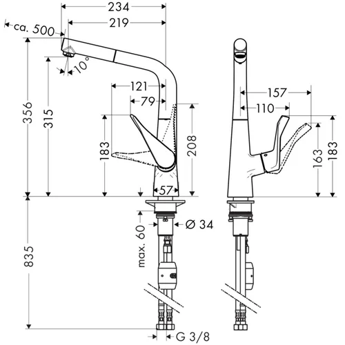 Hansgrohe Metris 320 14821000 su ištraukiama žarna Chromo image 2