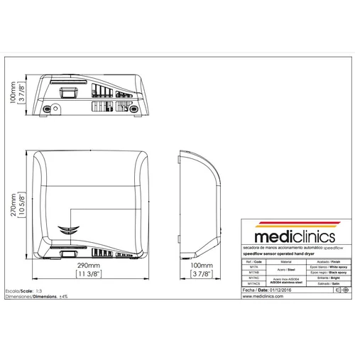 MEDICLINICS M17ACS Speedflow rankų džiovintuvas, Satinas image 2