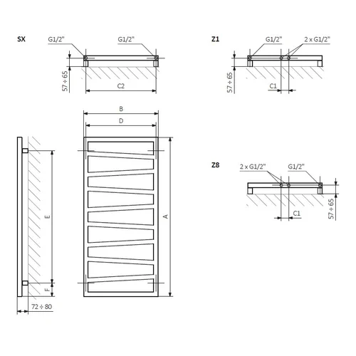TERMA ZigZag 500 mm x 835 mm Juodas vandeninis rankšluosčių džiovintuvas image 2