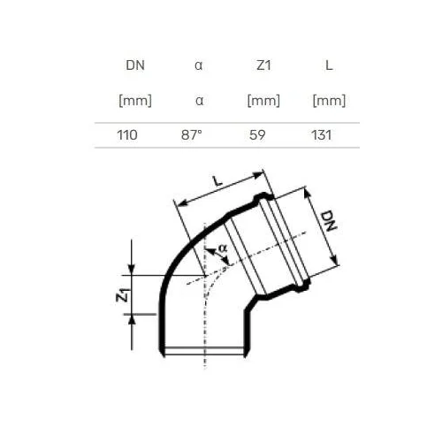 Magnaplast HTplus vidaus kanalizacijos alkūnė Ø 110 mm 87° image 2