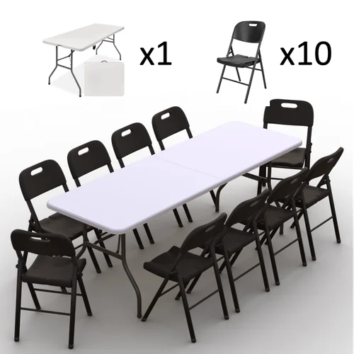 Sulankstomų baldų komplektas: Stalas 240 cm, 10 kėdžių Premium juodų image 2