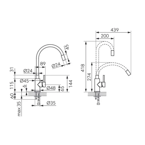 Virtuvinis maišytuvas Ferro Zorba Inox BZR4BSS, Juodas image 2