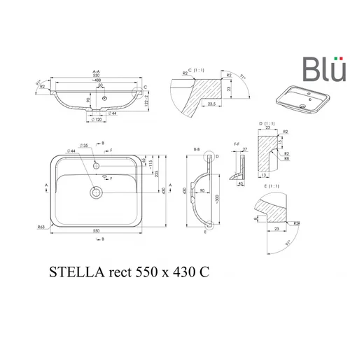 Praustuvas STELLA RECT II, akmens masė, BLU image 2