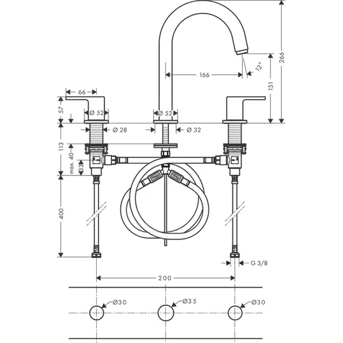Hansgrohe Vernis Shape 3 skylių praustuvo maišytuvas 71563670 image 3