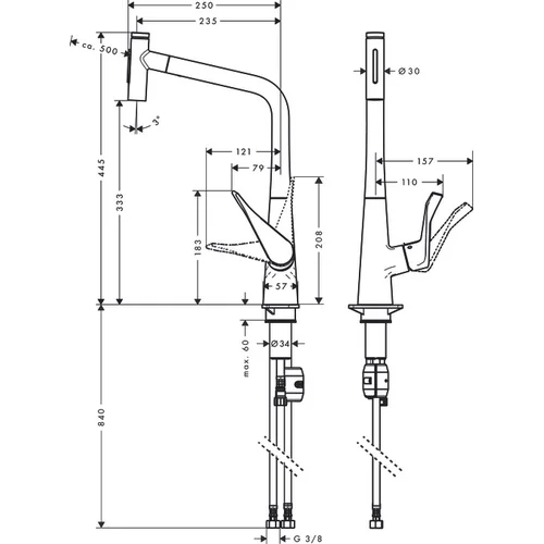 Hansgrohe Metris Select M71 73820000 virtuvinis maišytuvas su ištraukiama žarna image 2